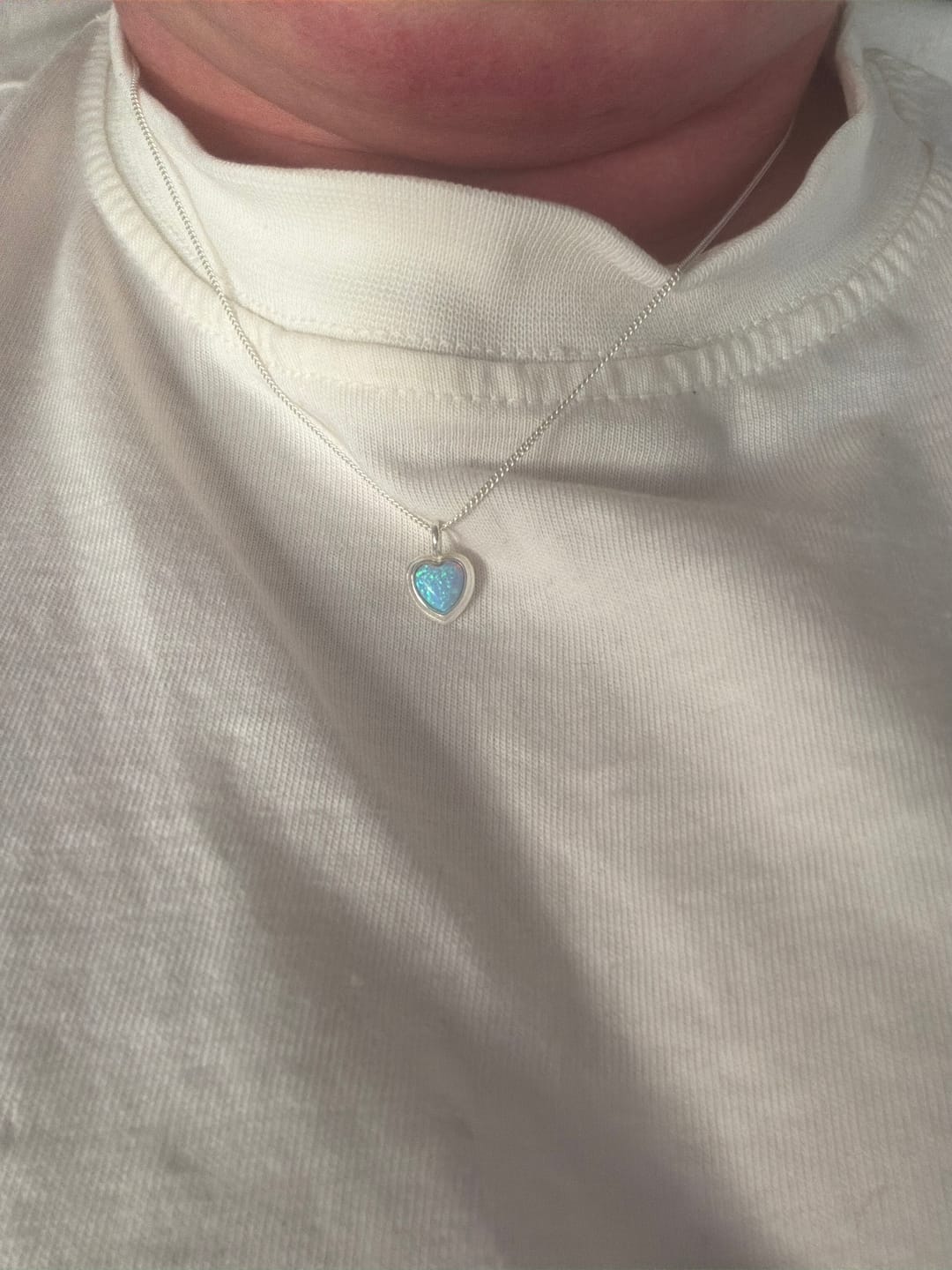 Customer photo review of Wife Dreams Come True - Blue Opal Heart Necklace