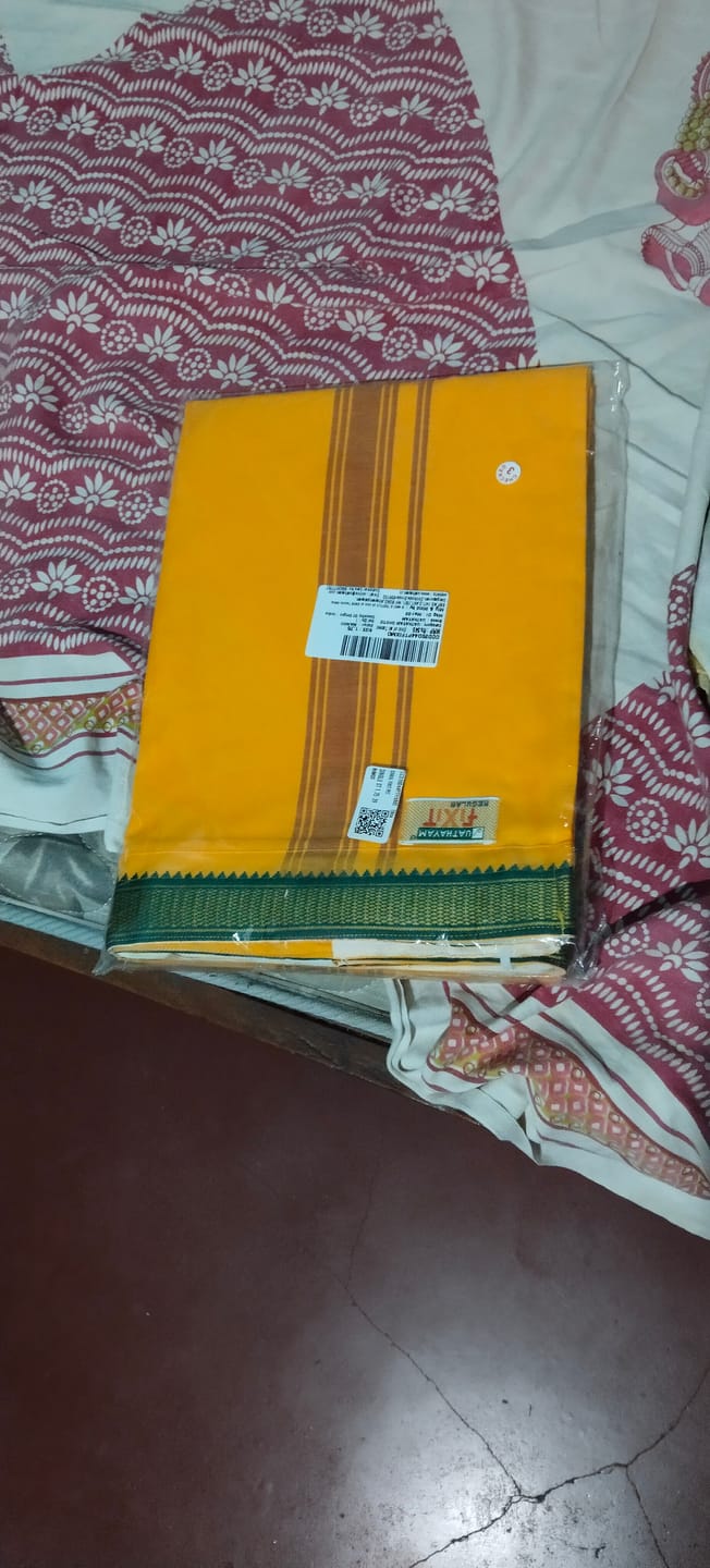 Customer photo review of Rudhran BB -  Steel Gray Single Layered Dhoti With Assorted Border Colors For Men | Uathayam
