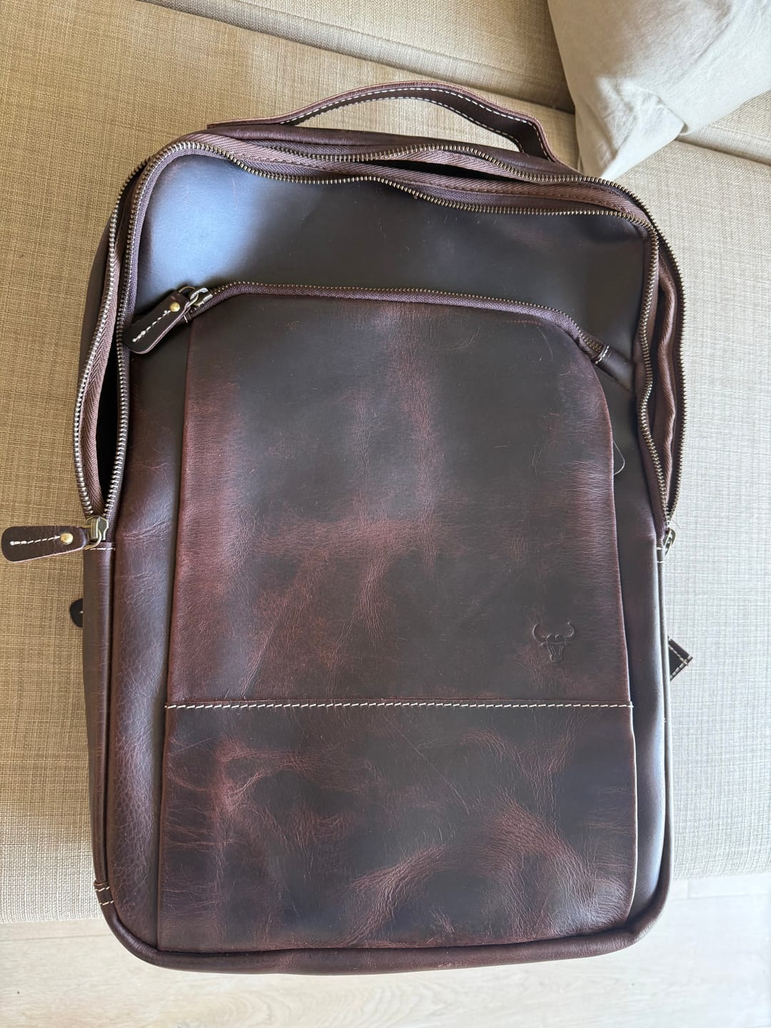 Customer photo review of Vintage Valor Leather Laptop Backpack