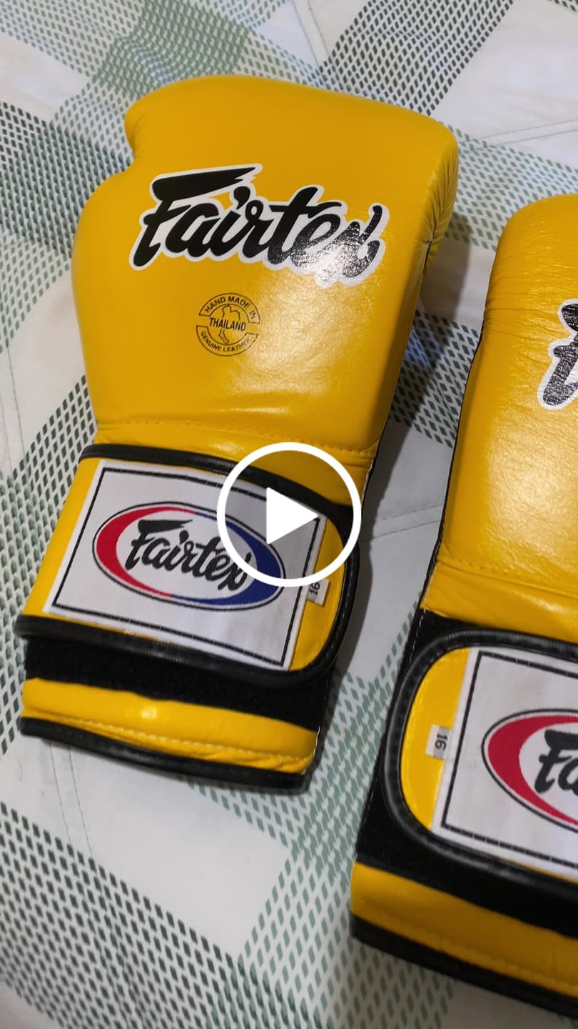 Customer video review of Fairtex BGV9 Mexican Style Yellow Black Piping Muay Thai Boxing Glove - Heavy Hitter