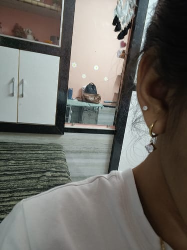 Customer photo review of Golden Sparkle Drop Hoops