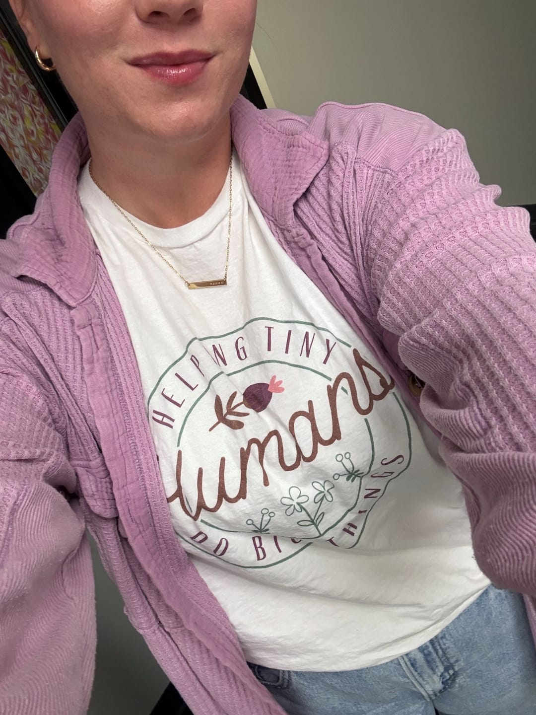 Customer photo review of Helping Tiny Humans Do Big Things Tee