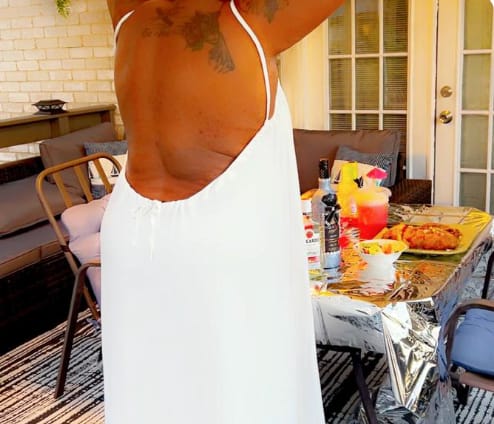 Customer photo review of Backless Maxi Dress