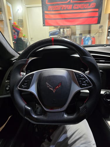 Customer photo review of Real Carbon Fiber Steering Wheel for Chevrolet Corvette C7 2014-2019 Generation D-shaped Flat-Bottom Perforated Leather Grip