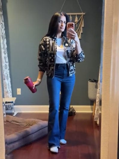 Customer photo review of Tangier Embroidered Twill Bomber Jacket
