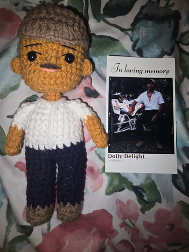 Customer photo review of Dolly® Personalized Crochet Doll with Photo Card