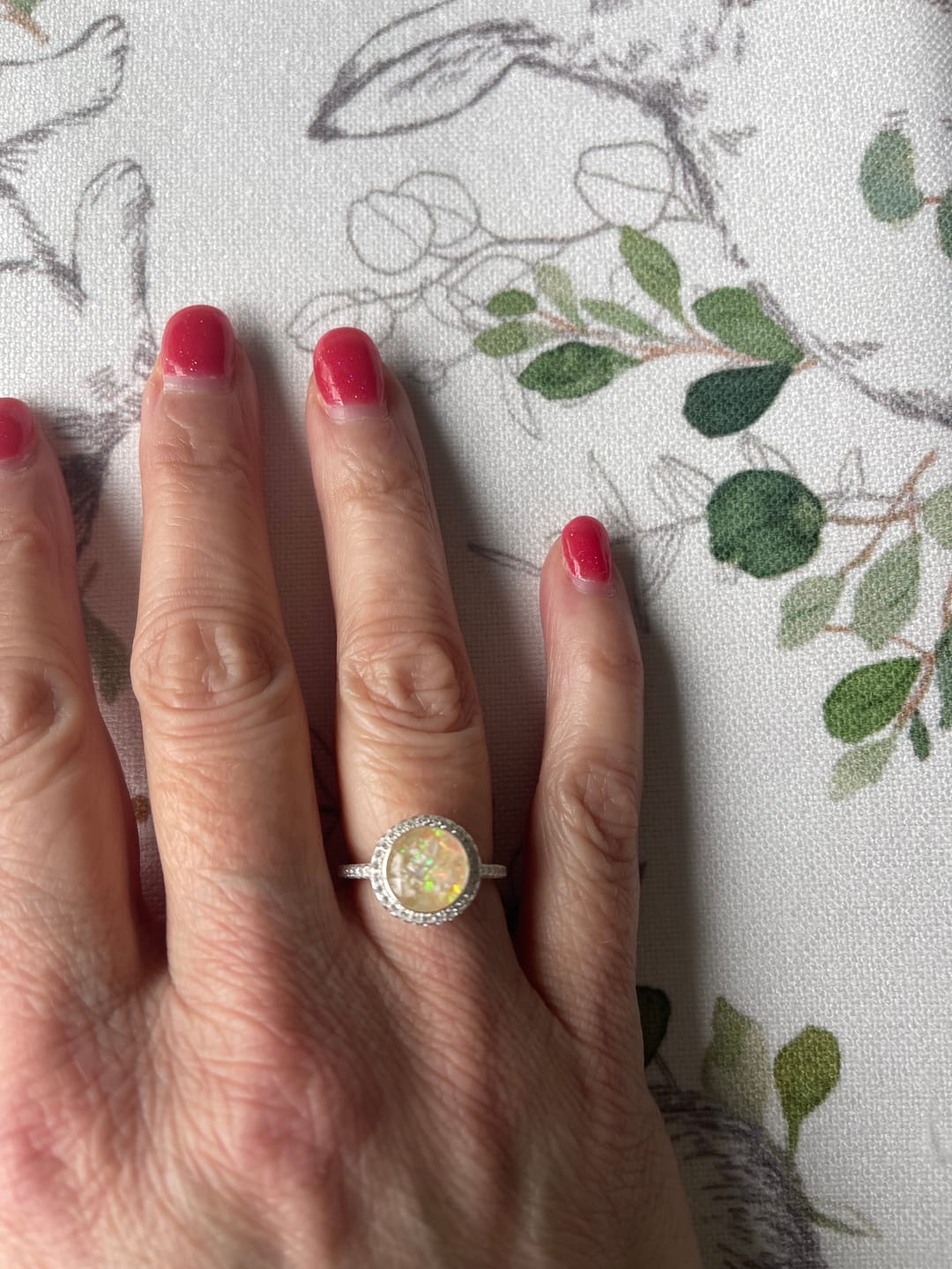 Customer photo review of Bedazzled Circle Opal Cremation Ring