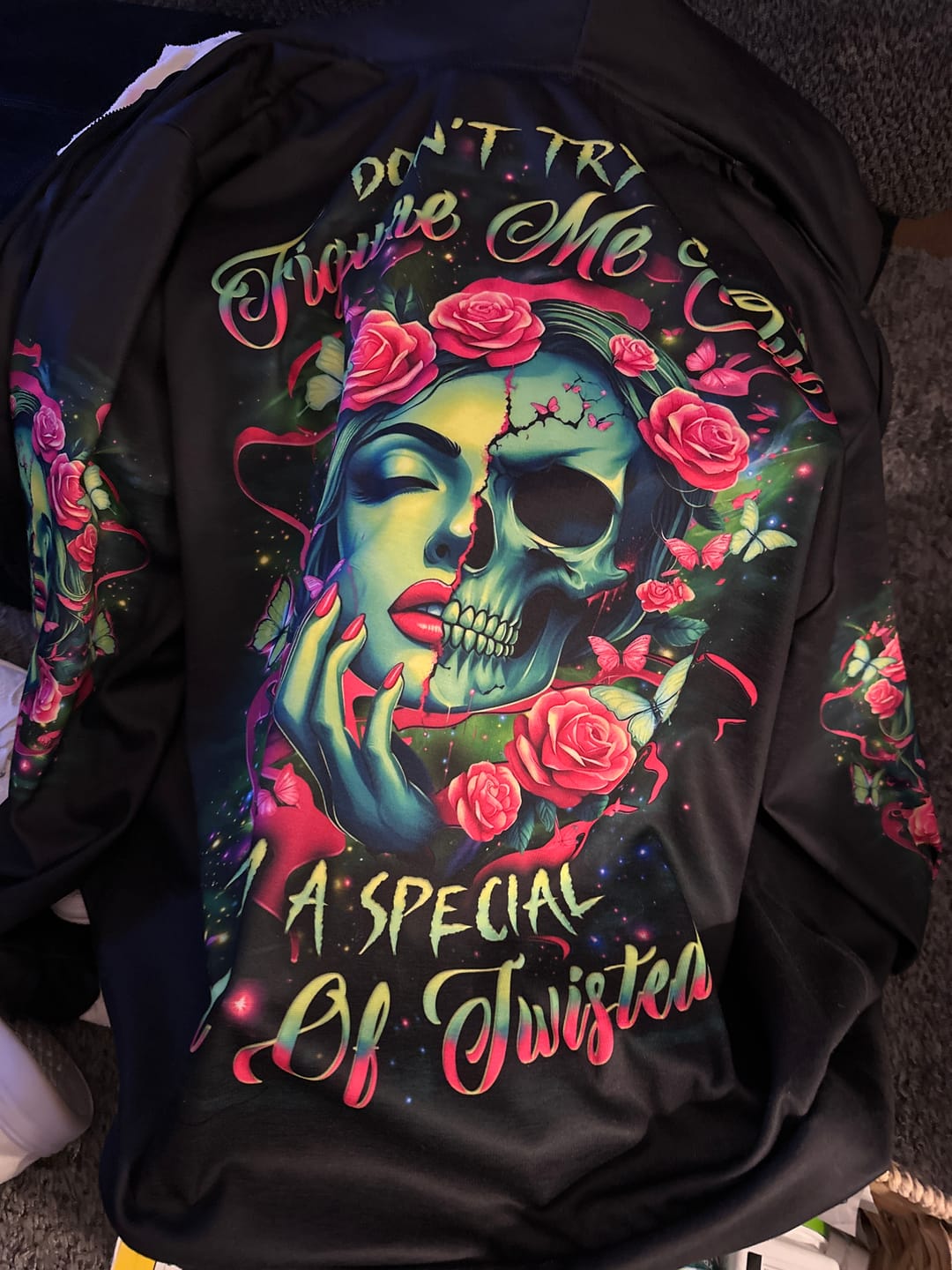 Customer photo review of DON'T TRY TO FIGURE ME OUT SKULL ALL OVER PRINT - YHLT2102253