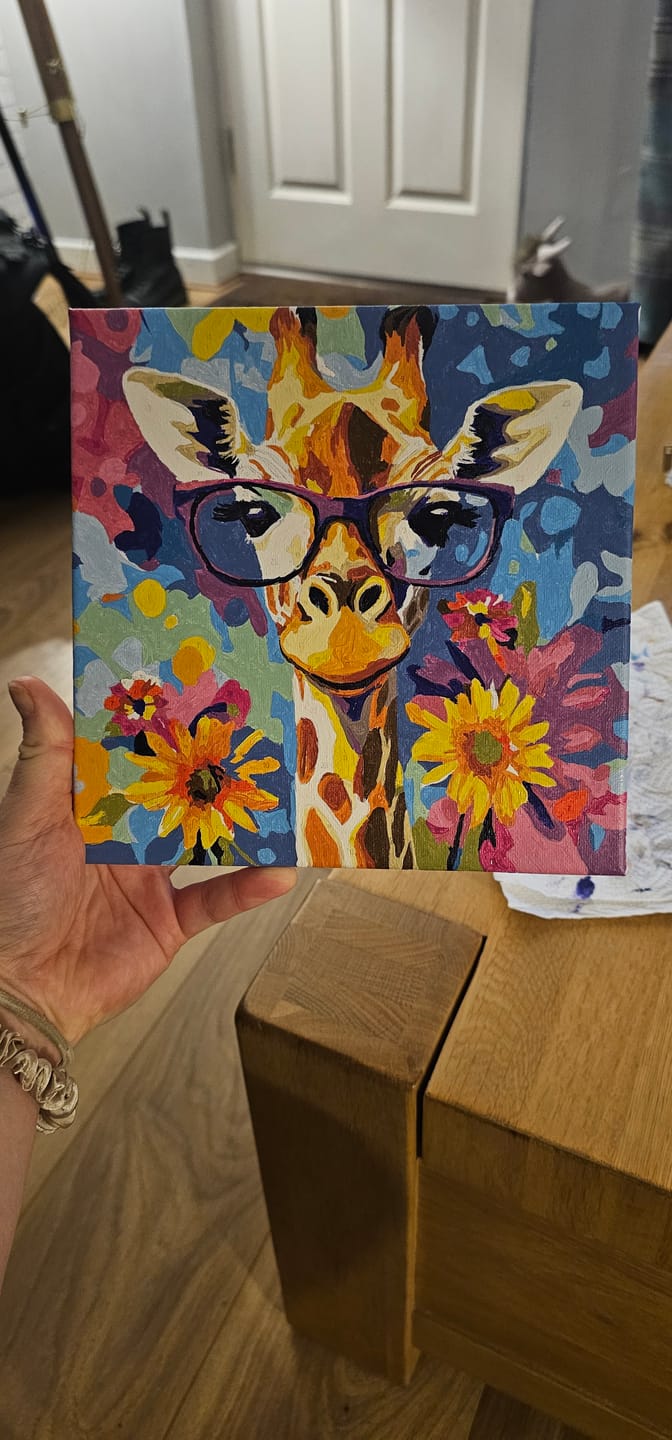 Customer photo review of Mini Paint by Number with Frame - Cool Giraffe with Flowers