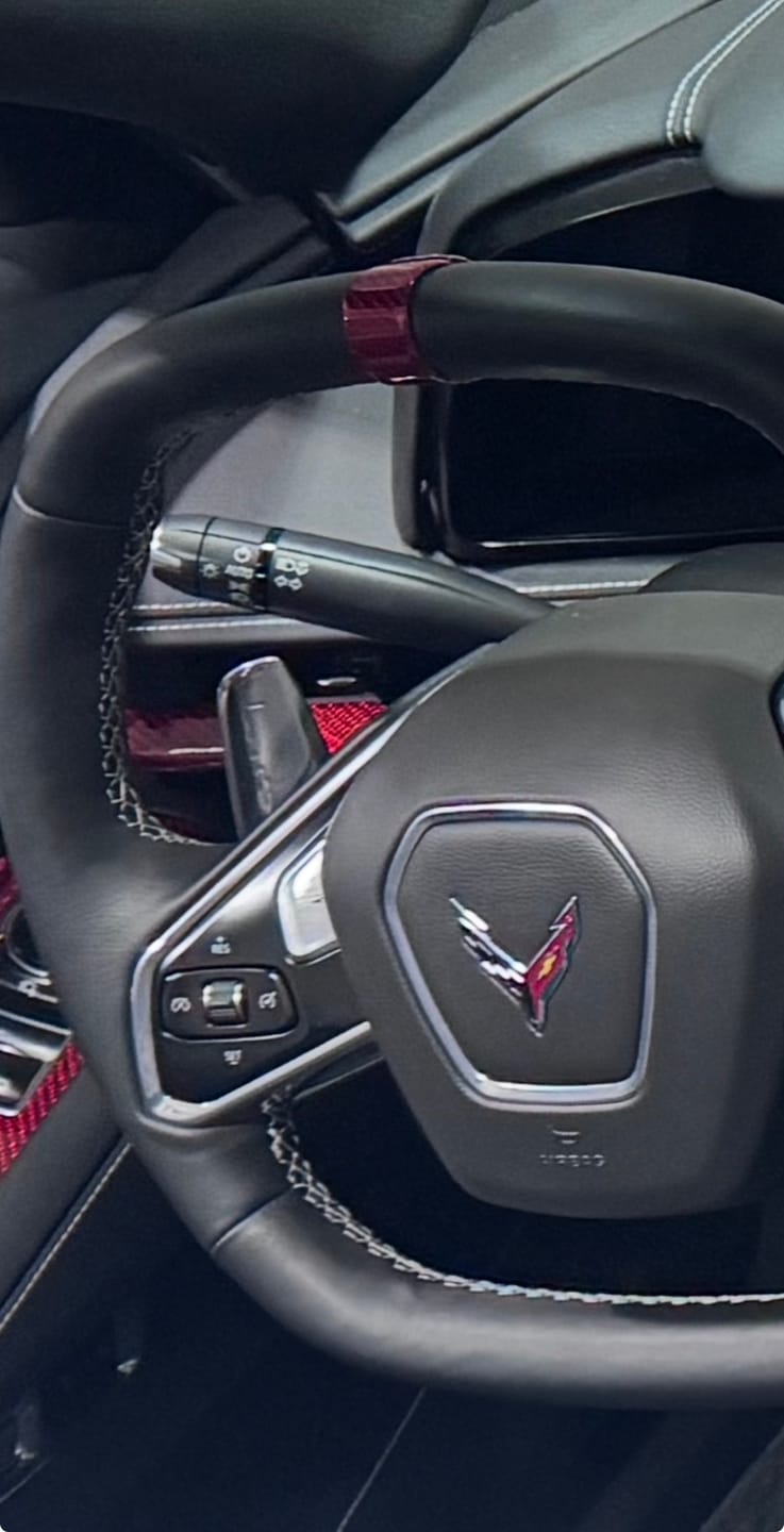 Customer photo review of C8 Corvette Real Carbon Fiber Steering Wheel Racing Stripe Covers (2020–2026)