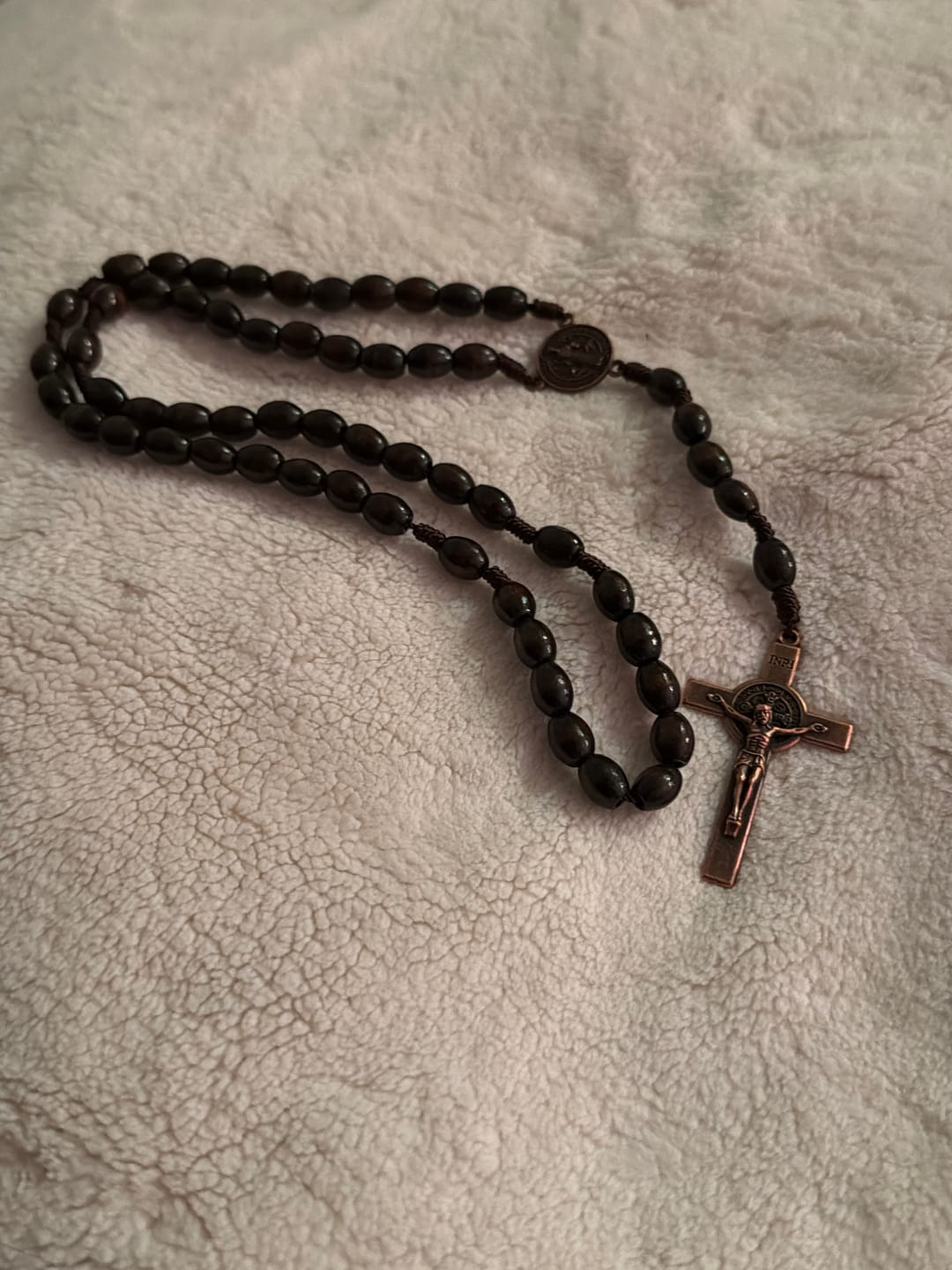 Customer photo review of Christianartworkshop St. Benedict Olive Wood Prayer Rosary