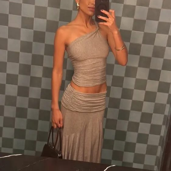Customer photo review of Hannah Pleated Skirt & One-Shoulder Top Set