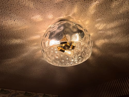 Customer photo review of 3-Light Wide Bowl Hammered Glass Round Flush Mount