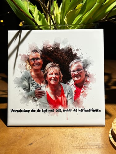 Customer photo review of Aquarel Portret op Tegel - Upload je eigen foto