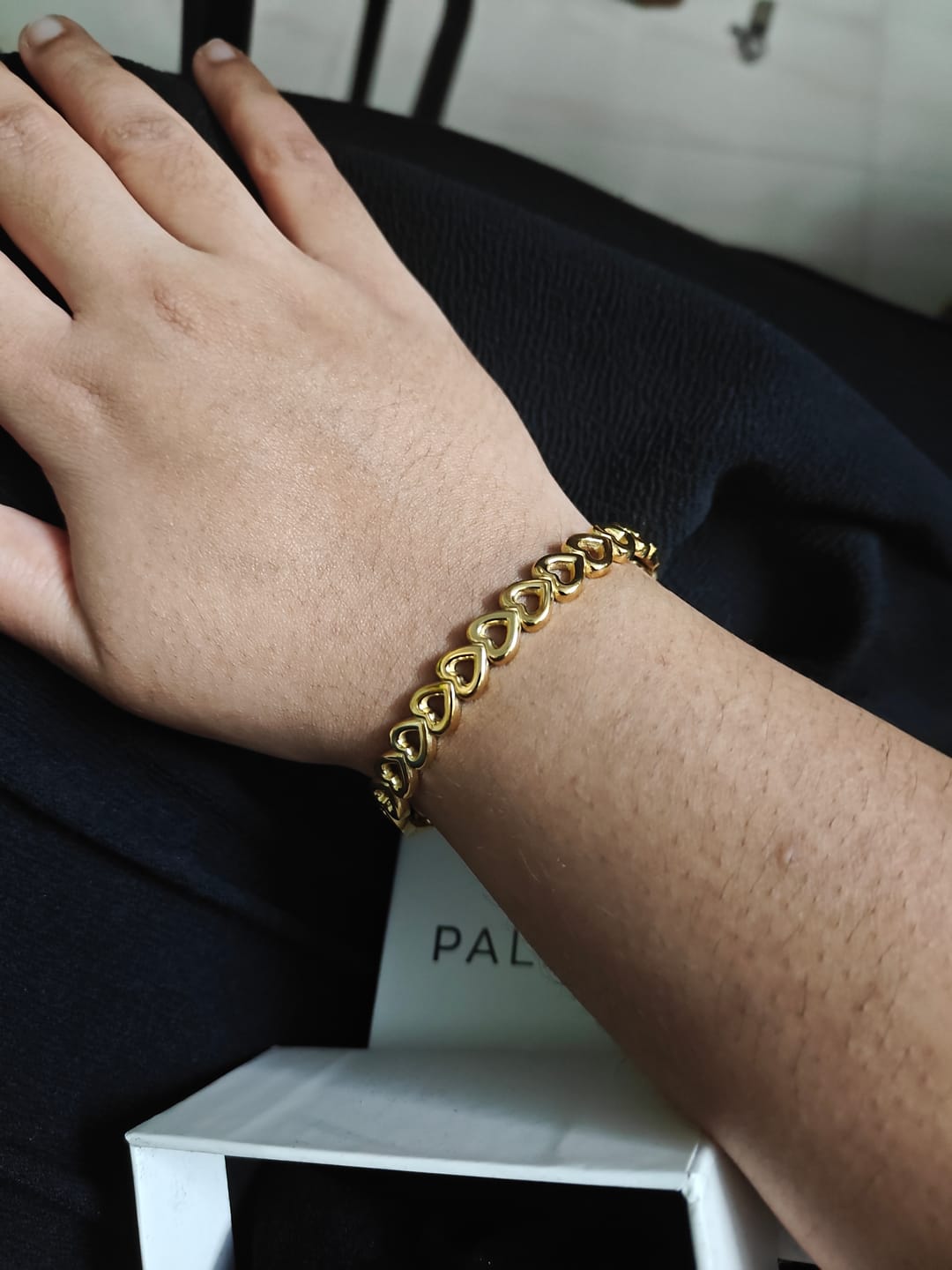 Customer photo review of Gold Heart Bangle Bracelet