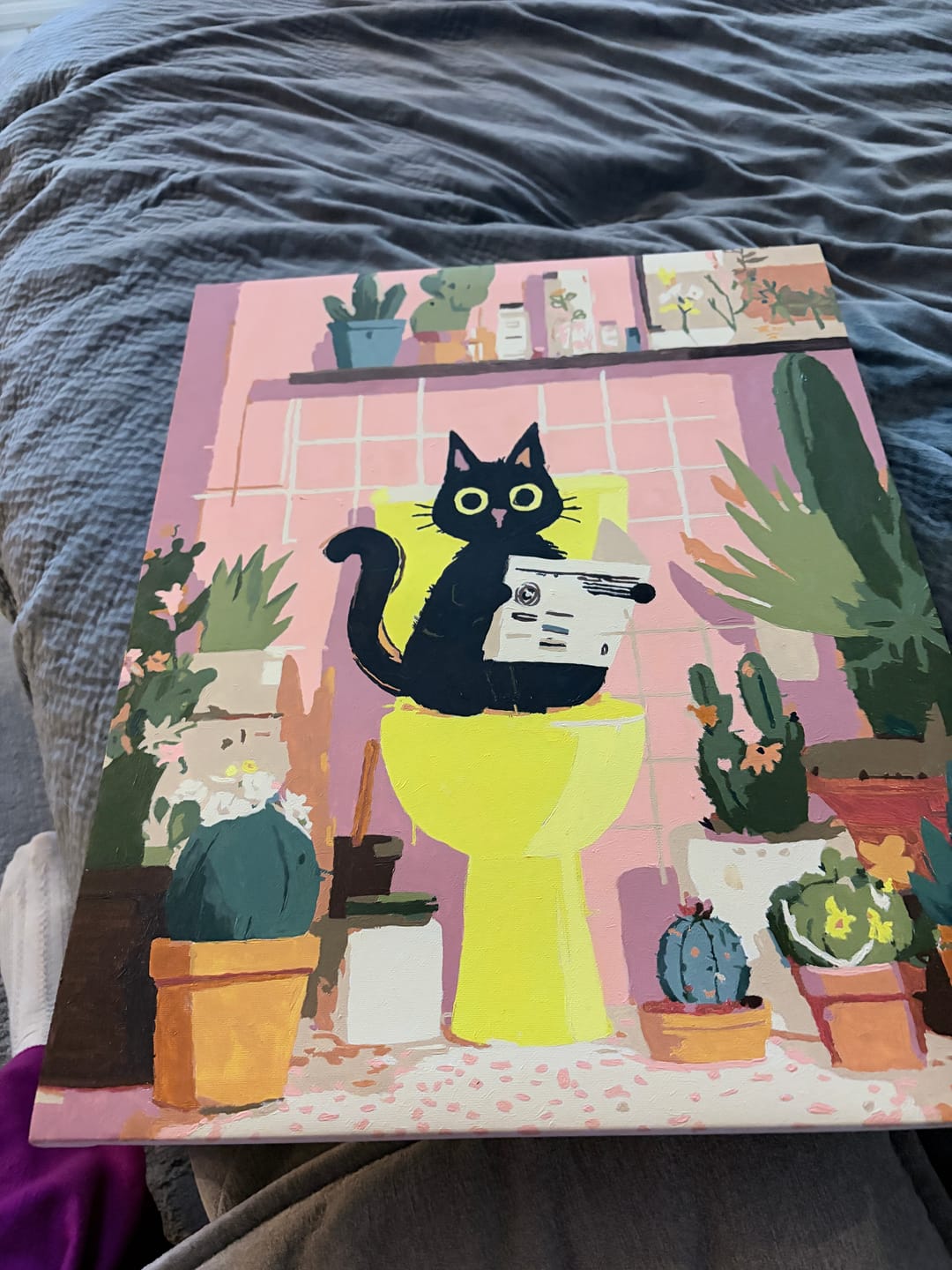 Customer photo review of The black cat on the toilet | Paint by Number