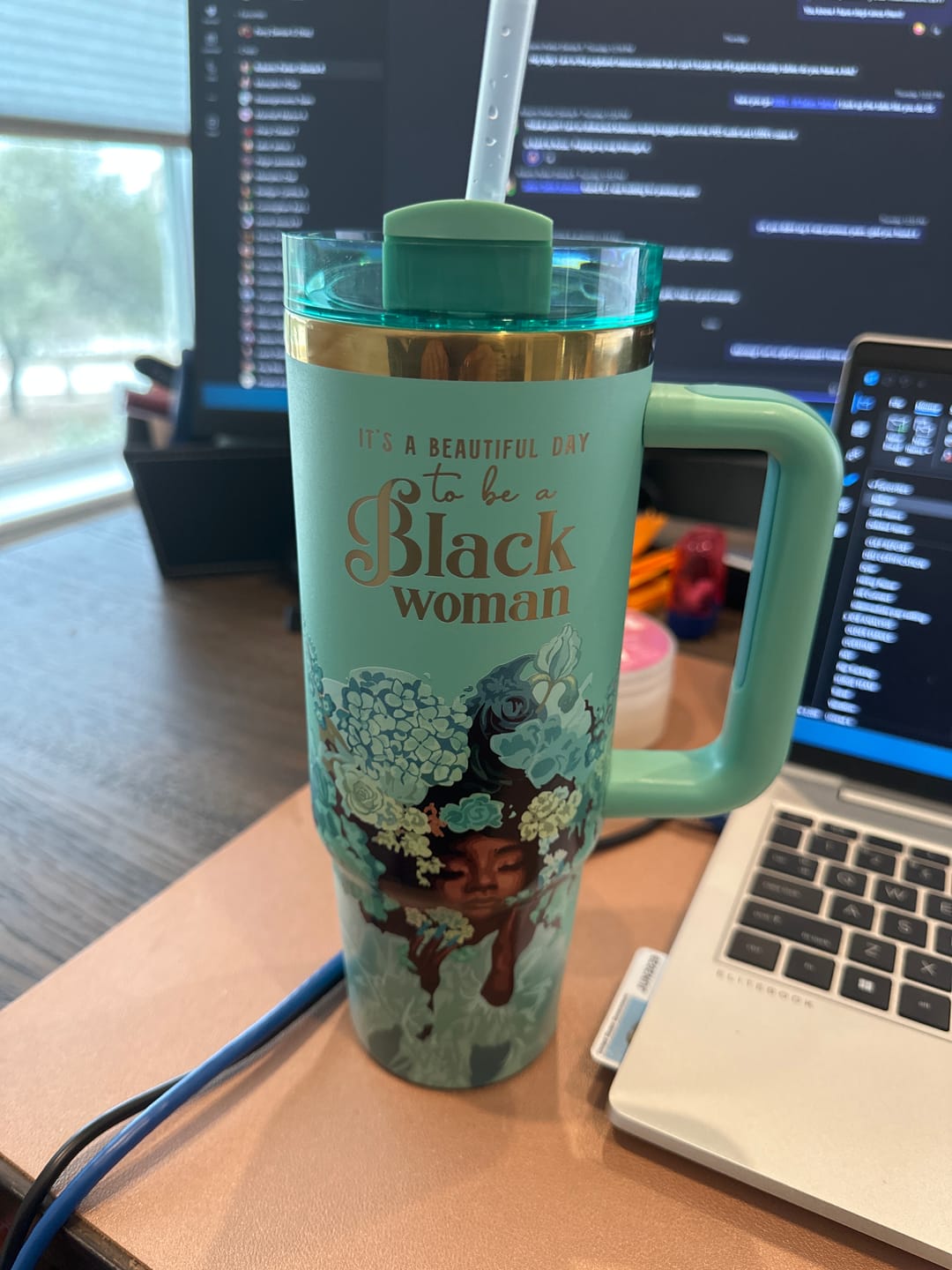 Customer photo review of Tiffany Blue “Royalty Blossomed”  Insulated Tumbler – "It’s a Beautiful Day to be a Black Woman"