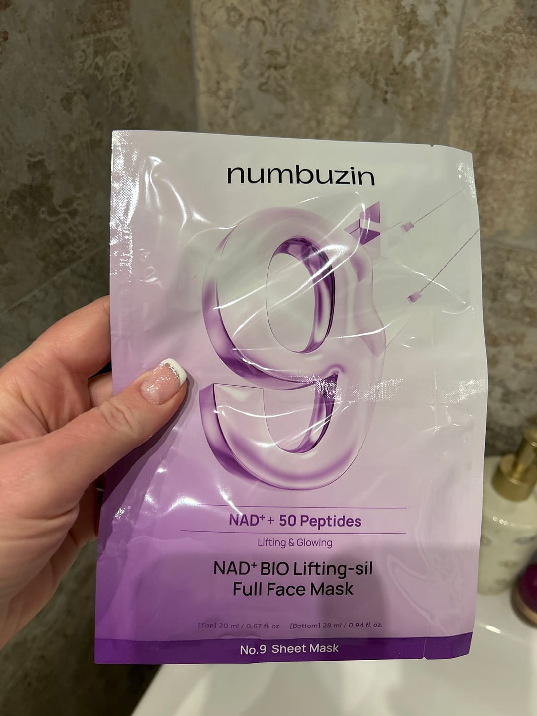Customer photo review of Auduma 3D-maska sejai ar liftinga efektu numbuzin No.9 NAD Bio Lifting Full Cover Facial Mask