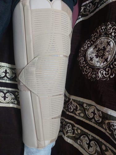 Customer photo review of Knee Brace - Long (19" Brace) | Ideal firm Knee support that limits knee motion & stabilizes the knee with mediolateral metal supports | Color - Beige