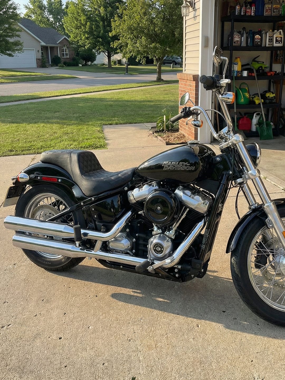 Customer photo review of Iron Born Diamond Stitch 2-Up Seat for 2020+ Harley Softail Standard FXST