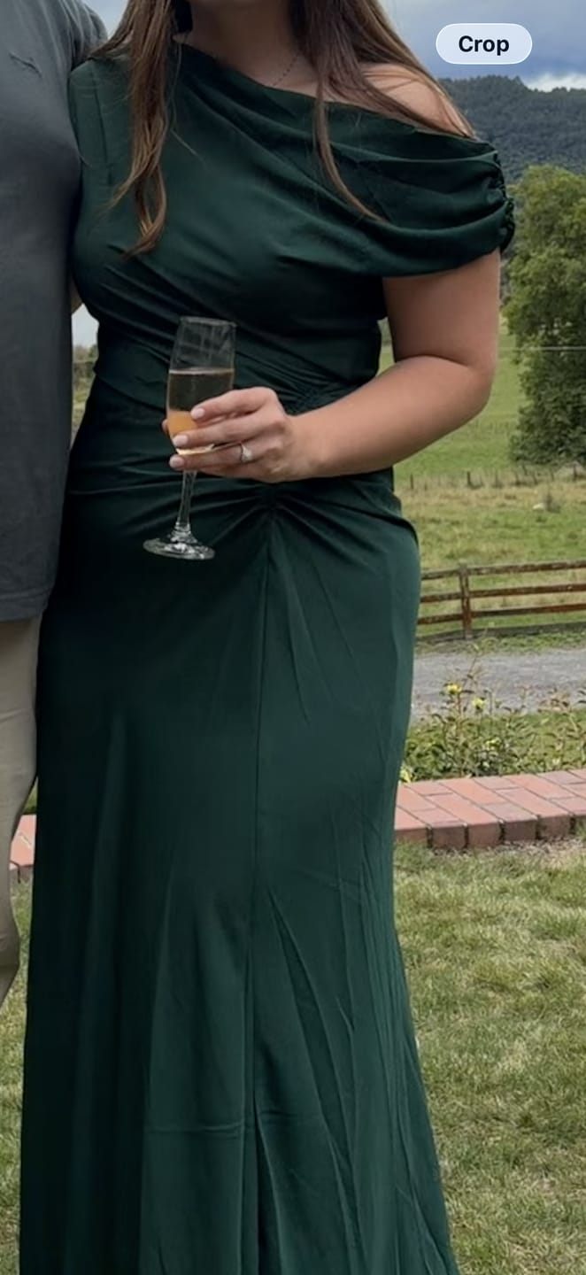 Customer photo review of Marielle Off Shoulder Maxi Dress in Emerald Chiffon