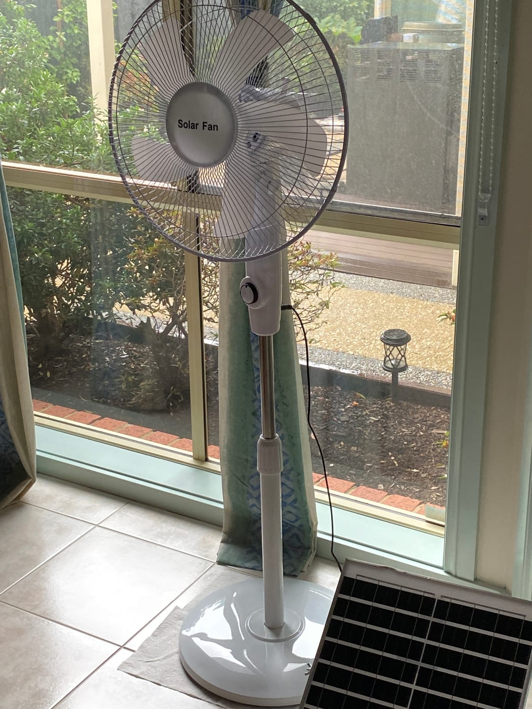 Customer photo review of Solar Powered Pedestal Fan Stand Fan Outdoor Indoor AC Adapter Caravan Solar Fan