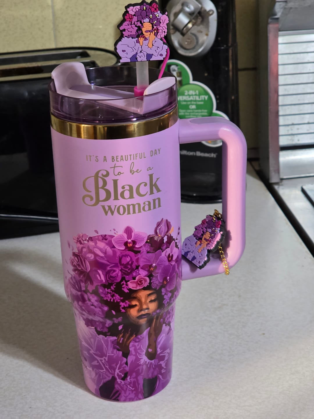 Customer photo review of Orchid Purple “Royalty Blossomed” Insulated Tumbler – "It’s a Beautiful Day to be a Black Woman"