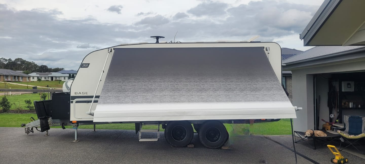 Customer photo review of Awning Replacement Vinyl - Black Fade WA1001 White Flap