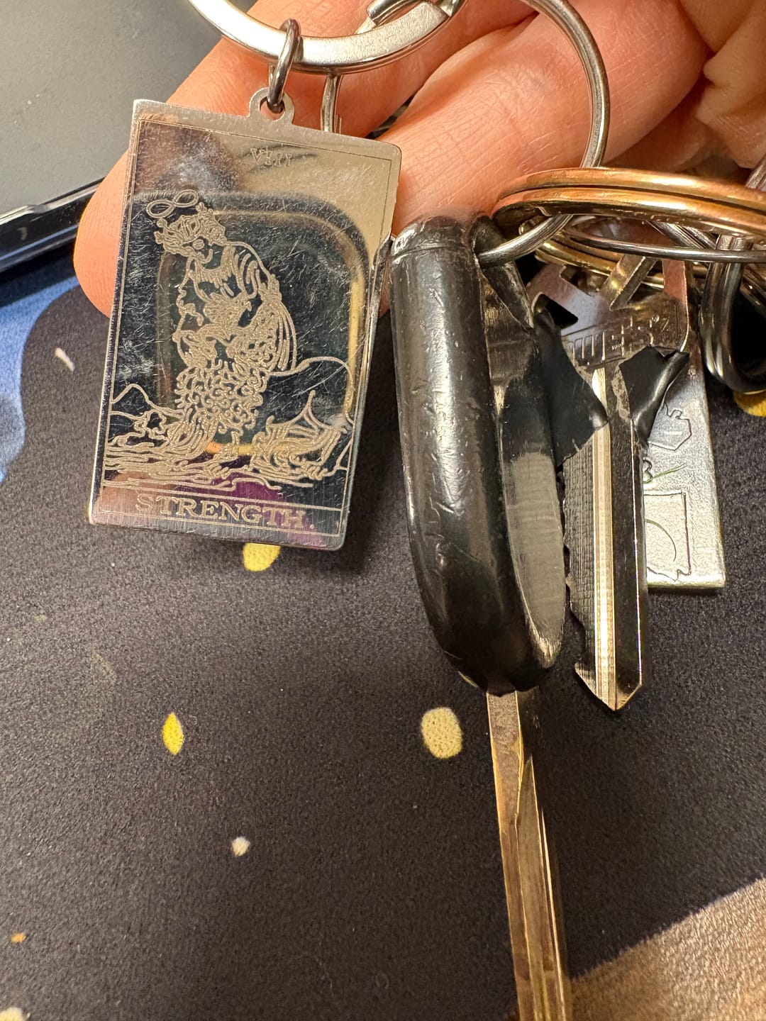 Customer photo review of Silver Tarot Card Keychain