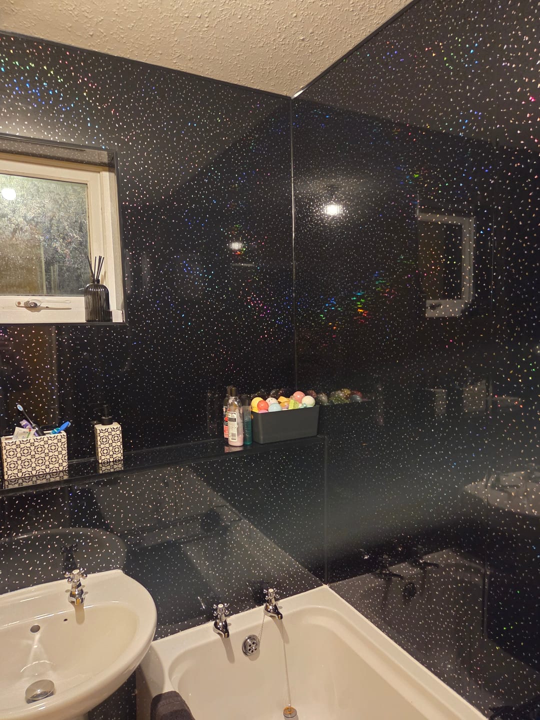 Customer photo review of 10mm Black Sparkle Gloss Shower Panel 1M x 2.4M