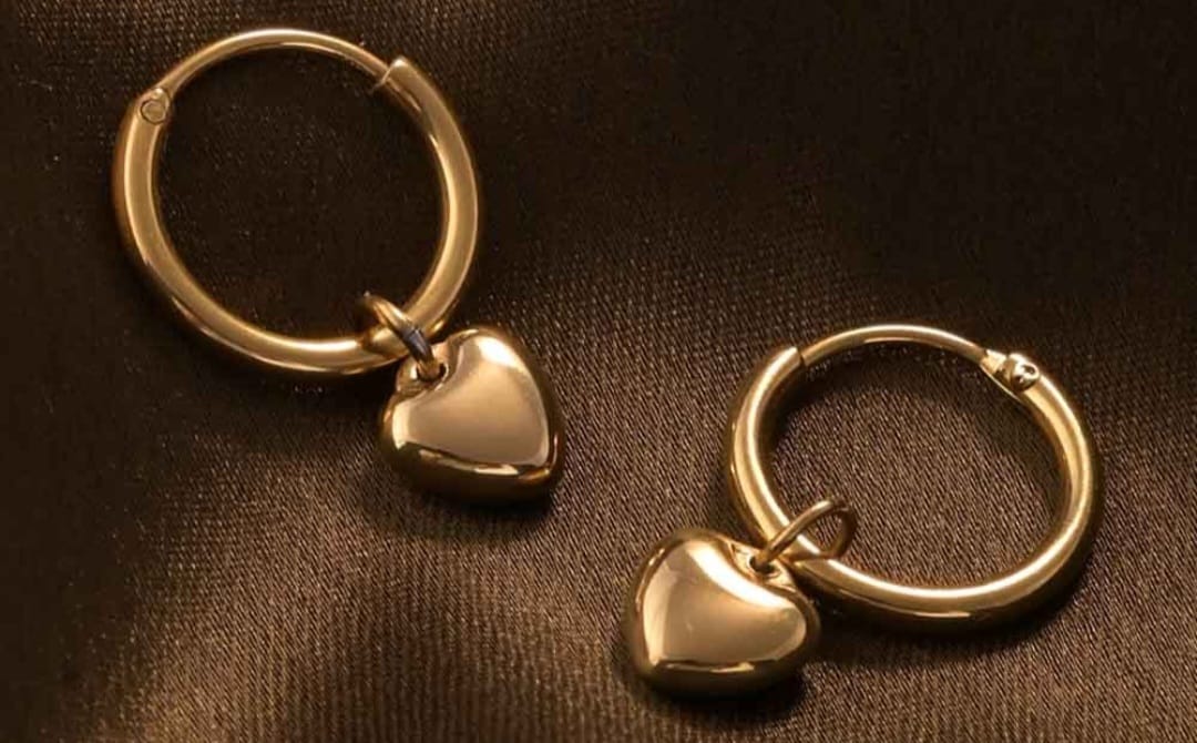 Customer photo review of Small Heart Hoop Earrings