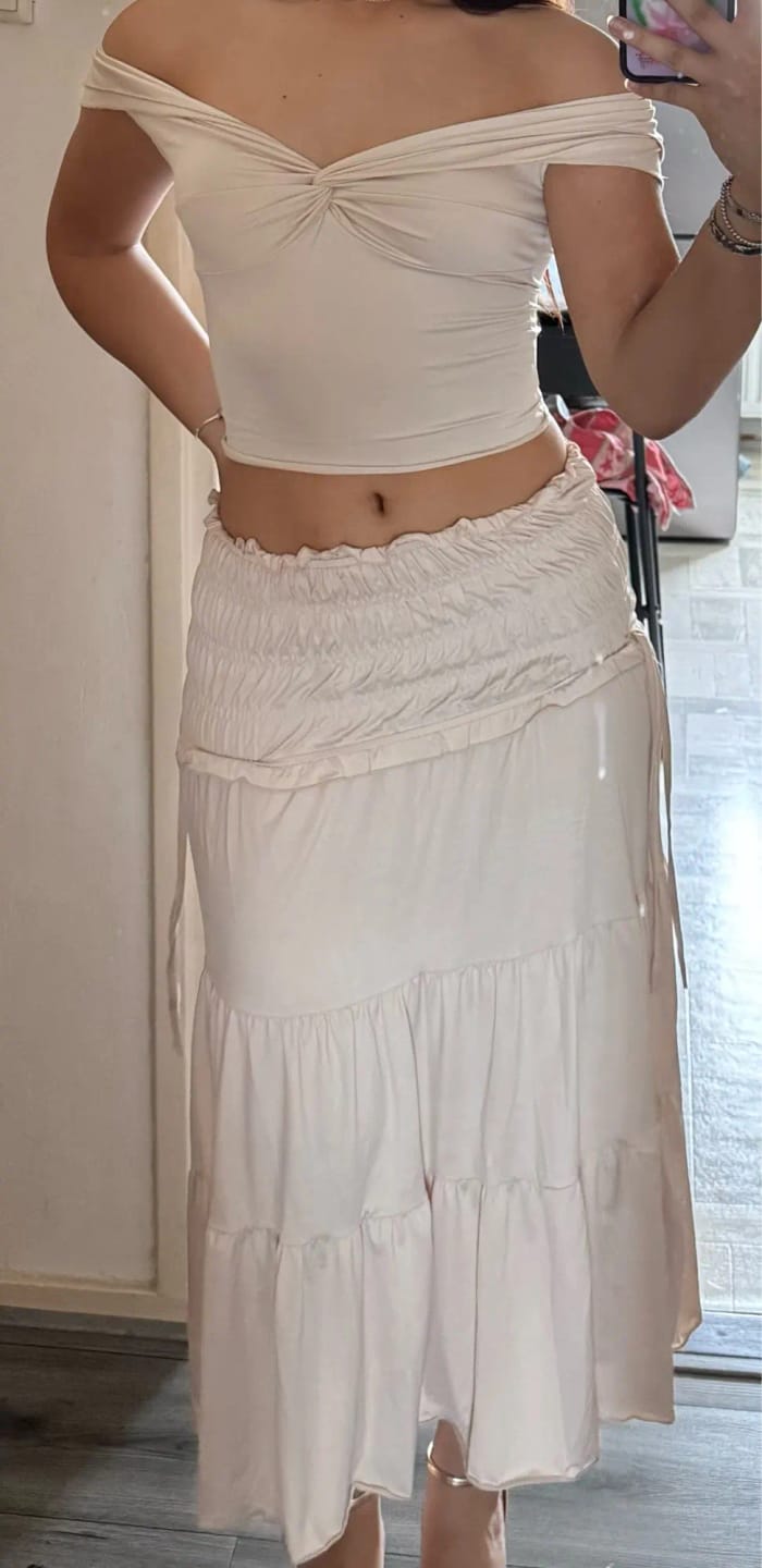 Customer photo review of Zaya Ruffle Top & Flowing Maxi Skirt Set