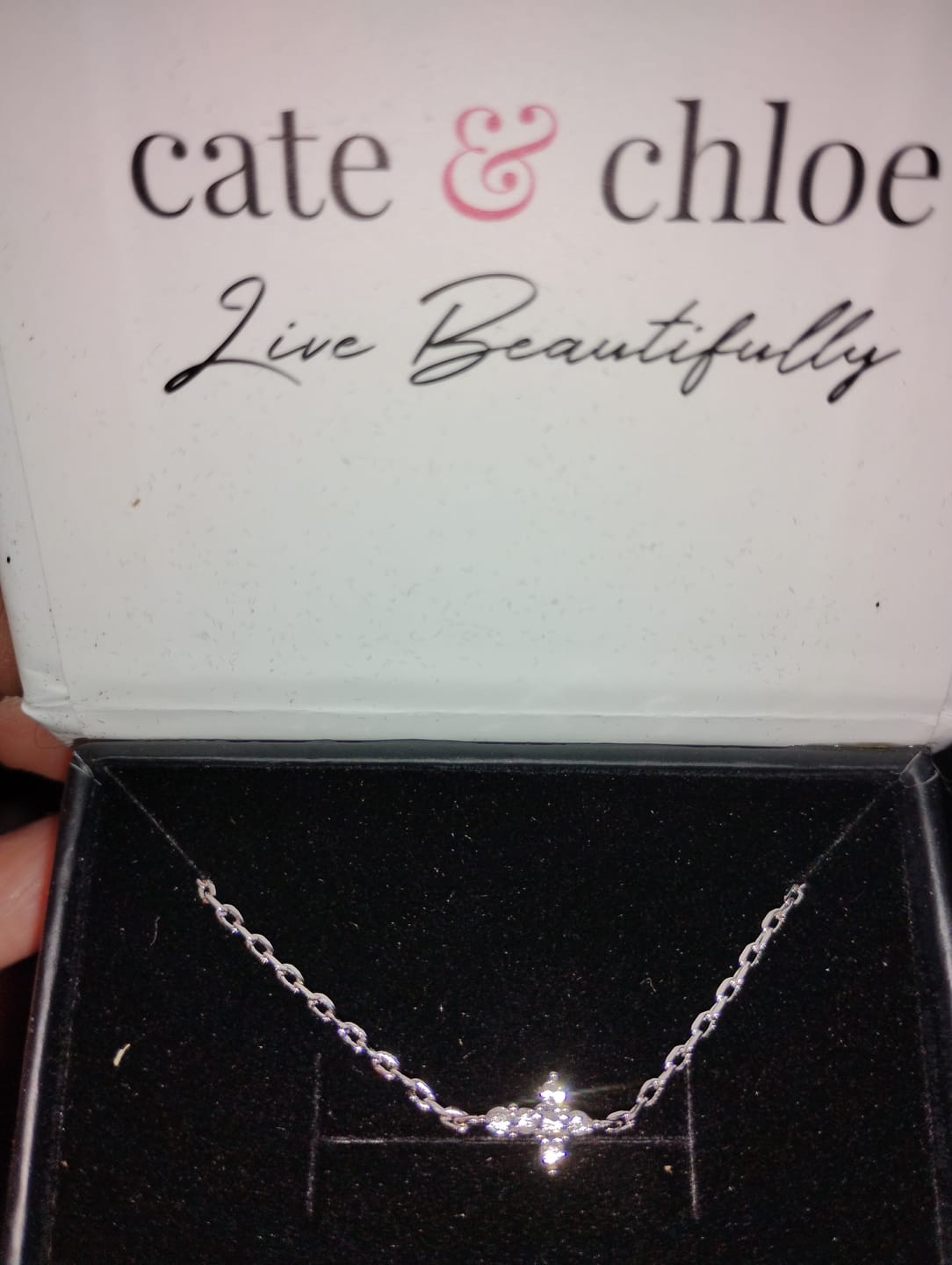 Customer photo review of Zuri 18k White Gold Plated Silver Cross Bracelet with Swarovski Crystals