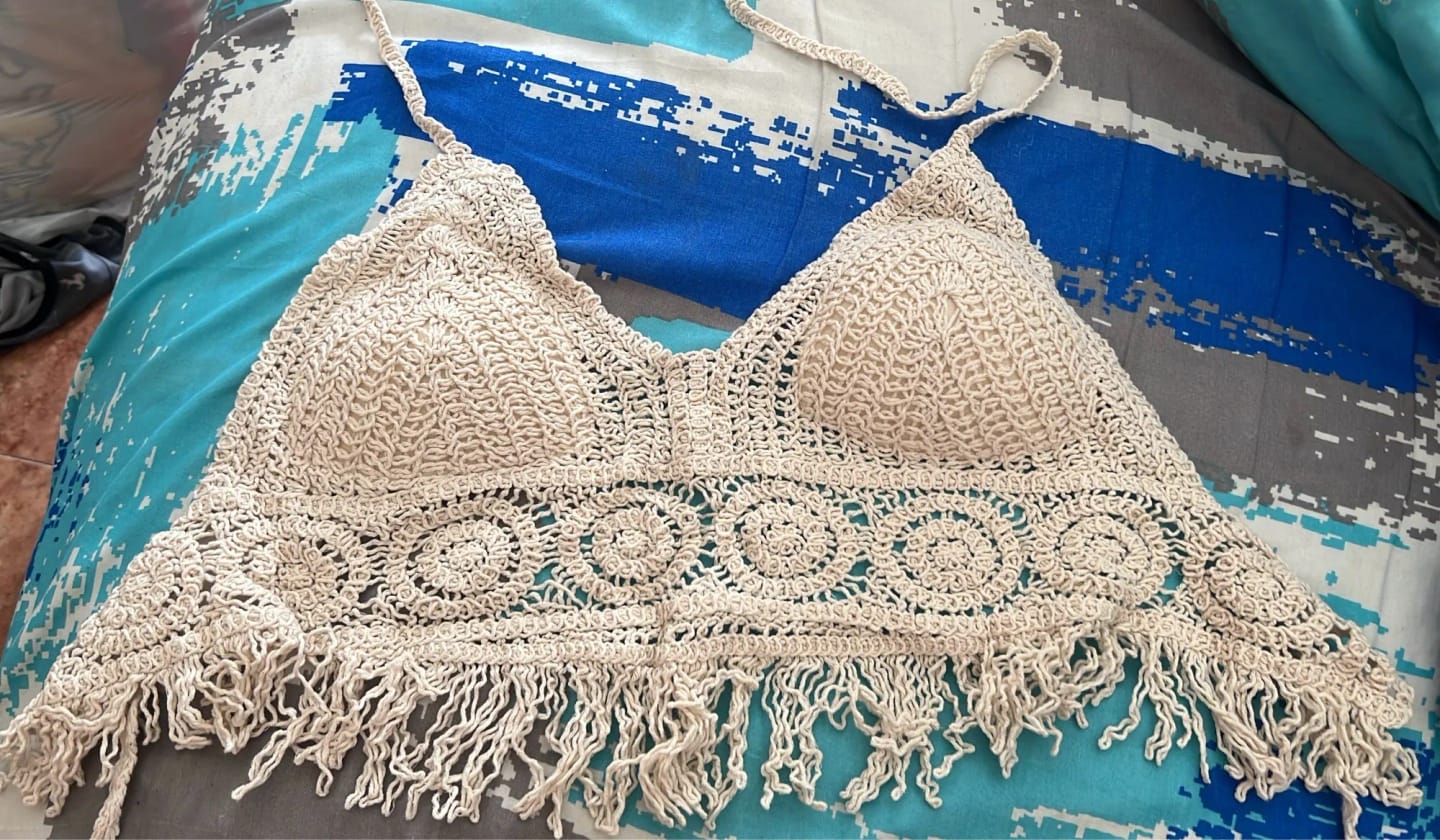 Customer photo review of Felicia Boho Crochet Halter Crop Top