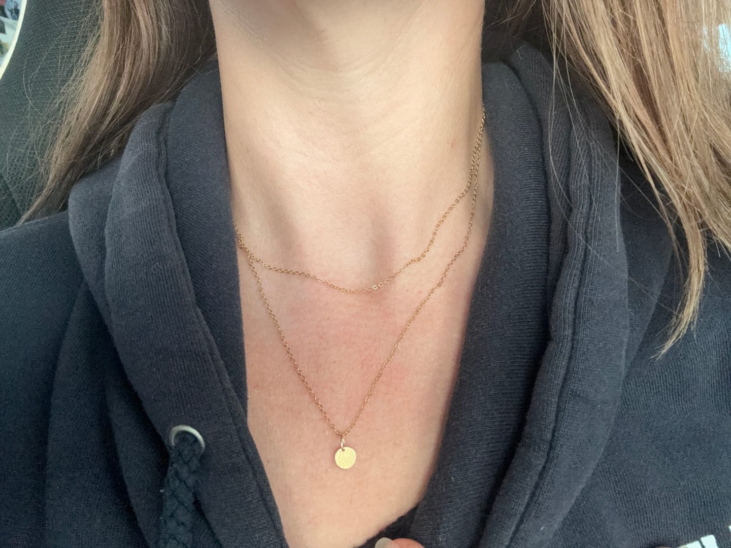 Customer photo review of Mona Tiny Disk Layer Necklace