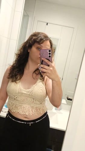 Customer photo review of Felicia Boho Crochet Halter Crop Top
