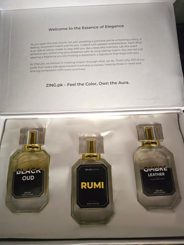 Customer's OUD Supreme BUNDLE displayed in its white presentation box, showing three elegant perfume bottles.