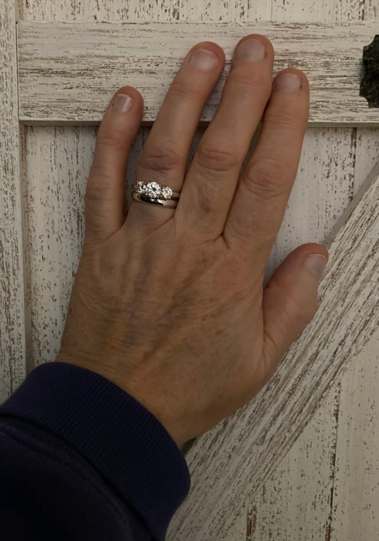 Customer photo review of Classic Three Stone Round Cut Moissanite Engagement Ring