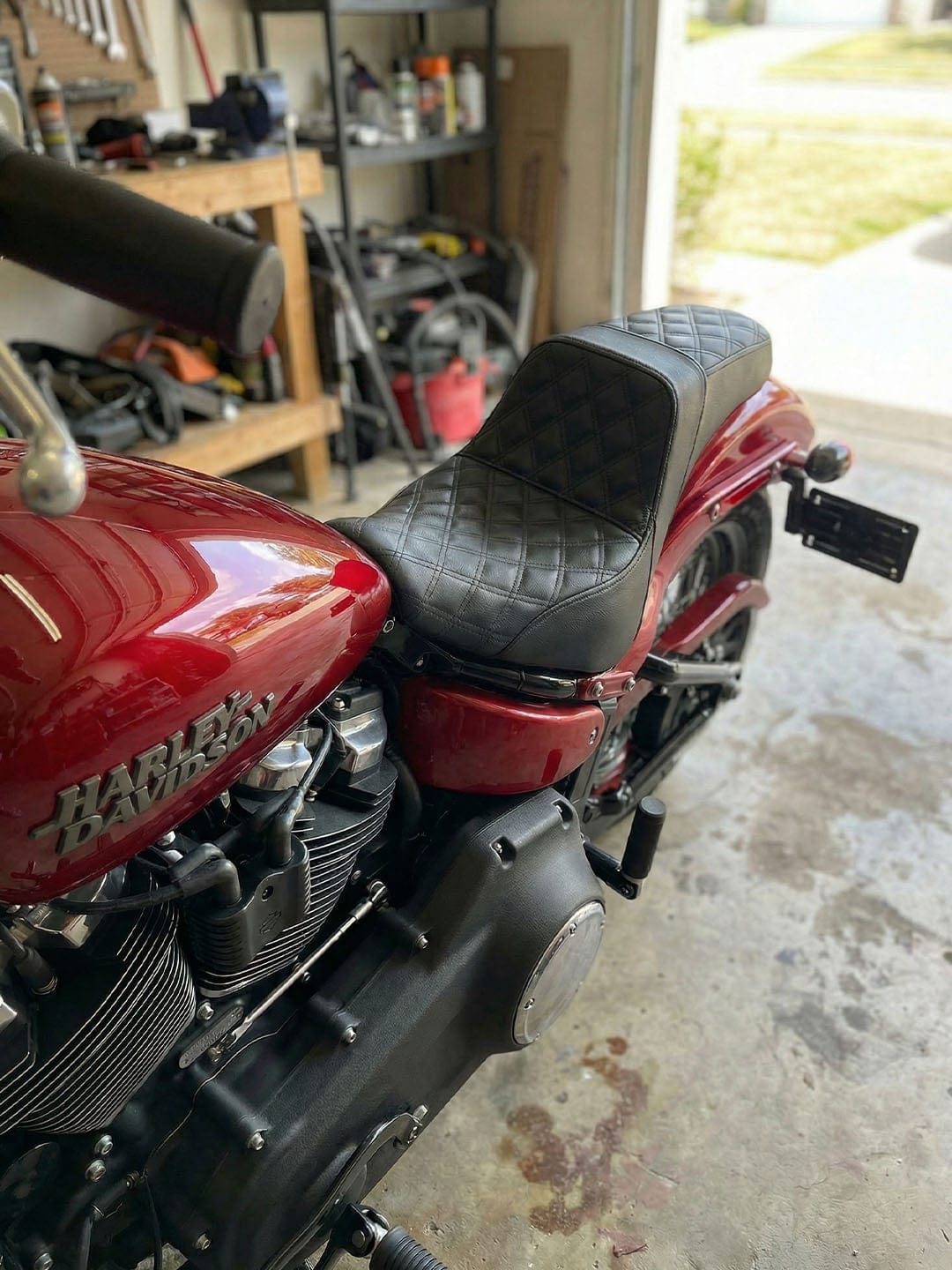 Customer photo review of Iron Born Diamond Stitch 2-Up Seat for 2020+ Harley Softail Standard FXST
