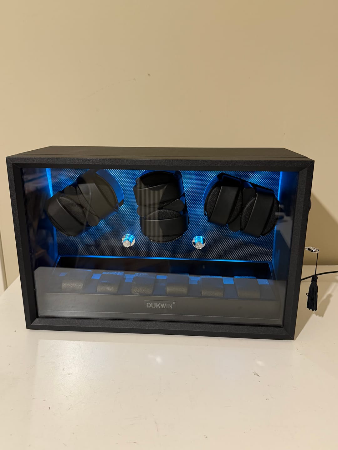 Customer photo review of Large Capacity Watch Winders with Extra Storage Space Aurora Blue LED Light
