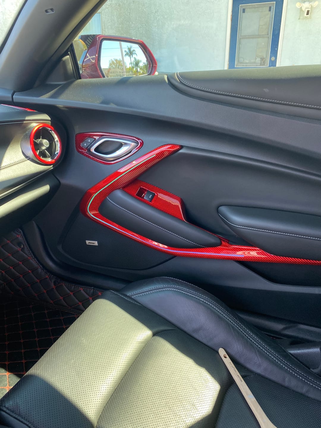 Customer photo review of 2016-2024 Camaro Real Carbon Fiber Interior Door Panel Chrome Trim Cover