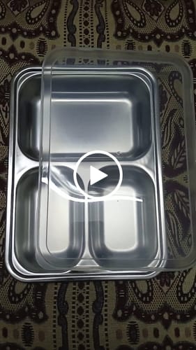 Customer video review of Korean Style Stainless Steel Lunch Tray with Lid - 3 Section