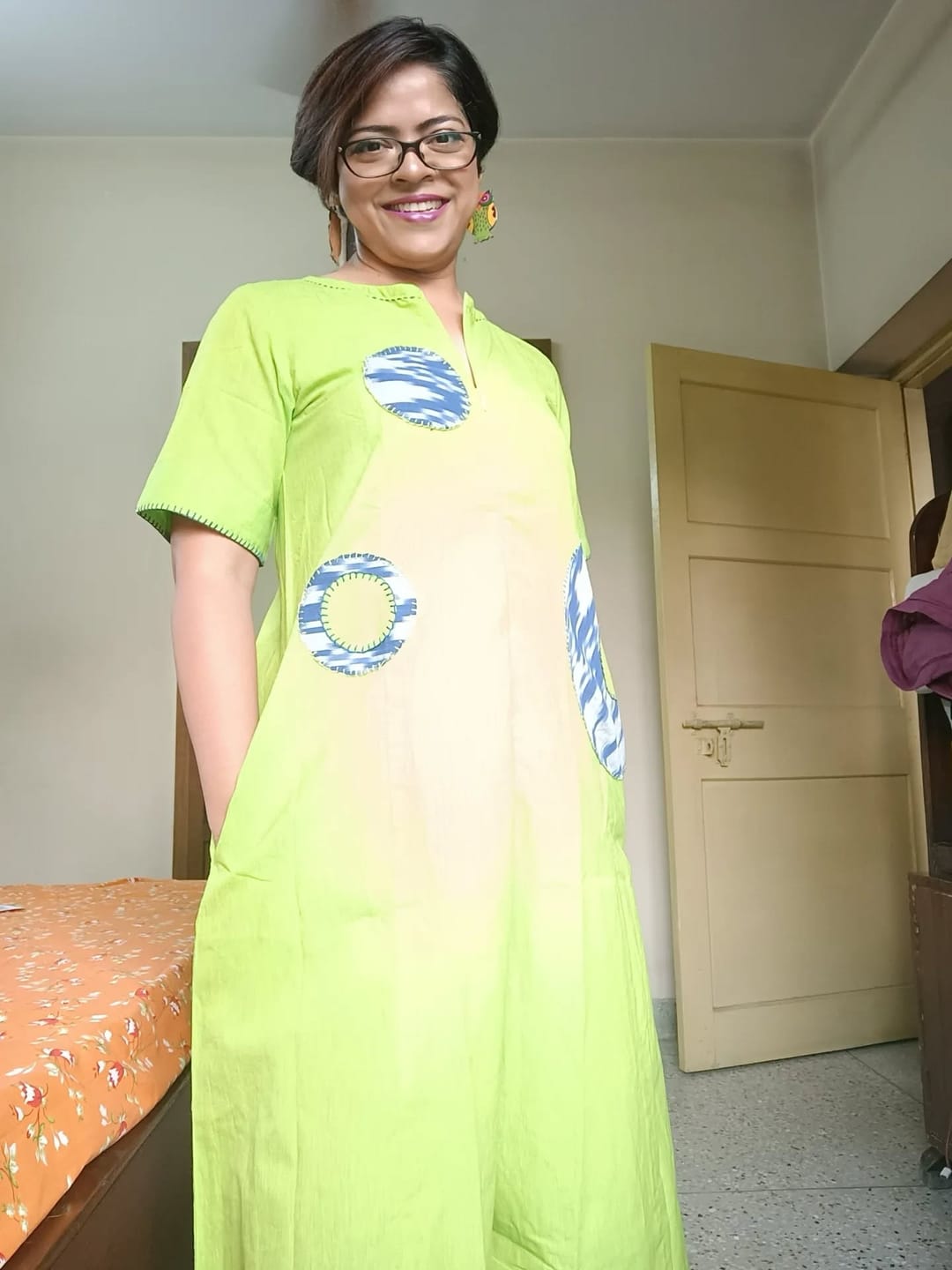 Customer photo review of Citrus Cosmos Jumpsuit with Pockets & Sleeves