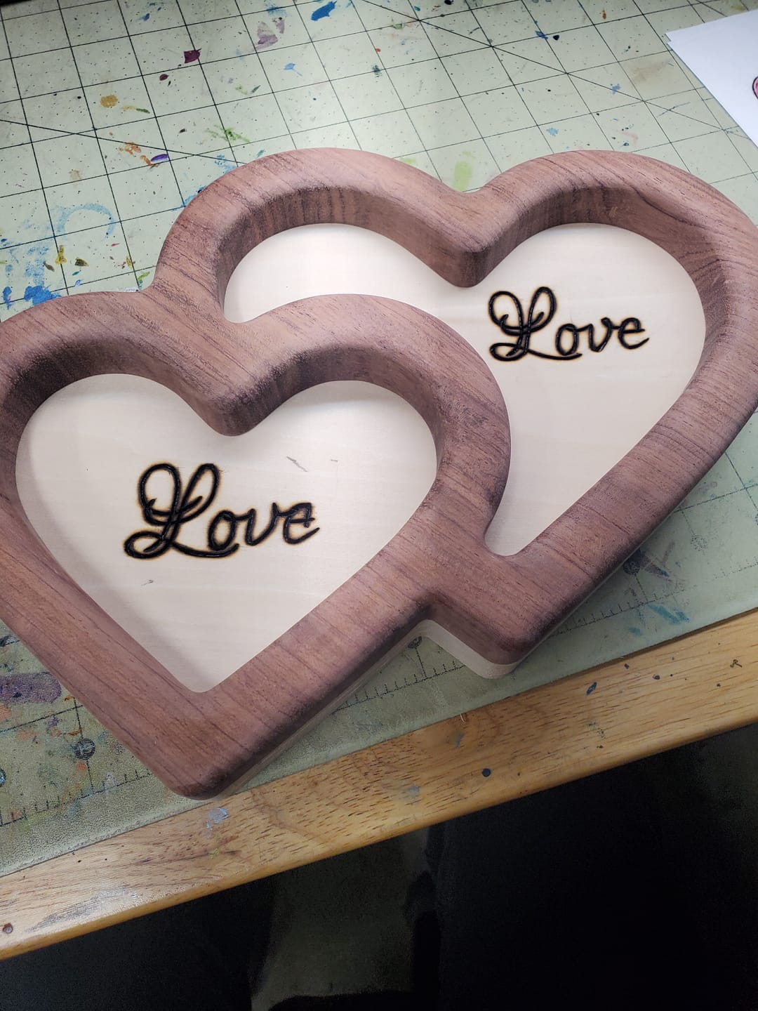 Customer photo review of 10.4x8.2" Nested Double Heart Tray 08 Acrylic Router Template