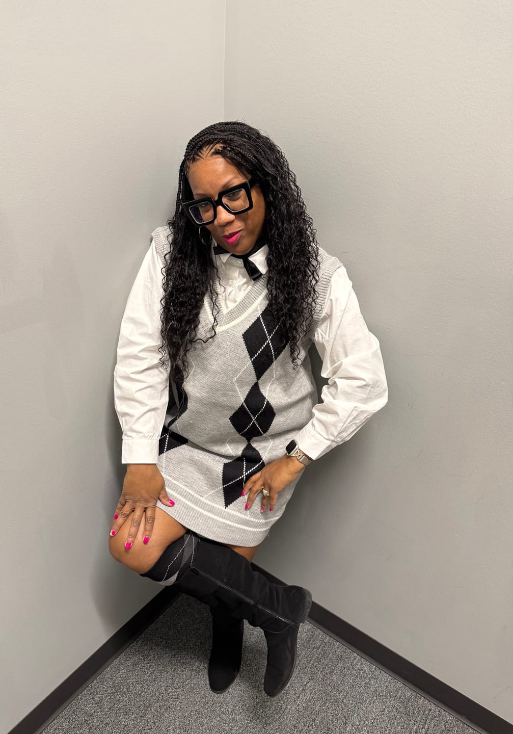 Customer photo review of Avery - Fulani 2 Steps Pre Bleached Full lace Cornrow Human Hair Curls Boho Box Braided Wig