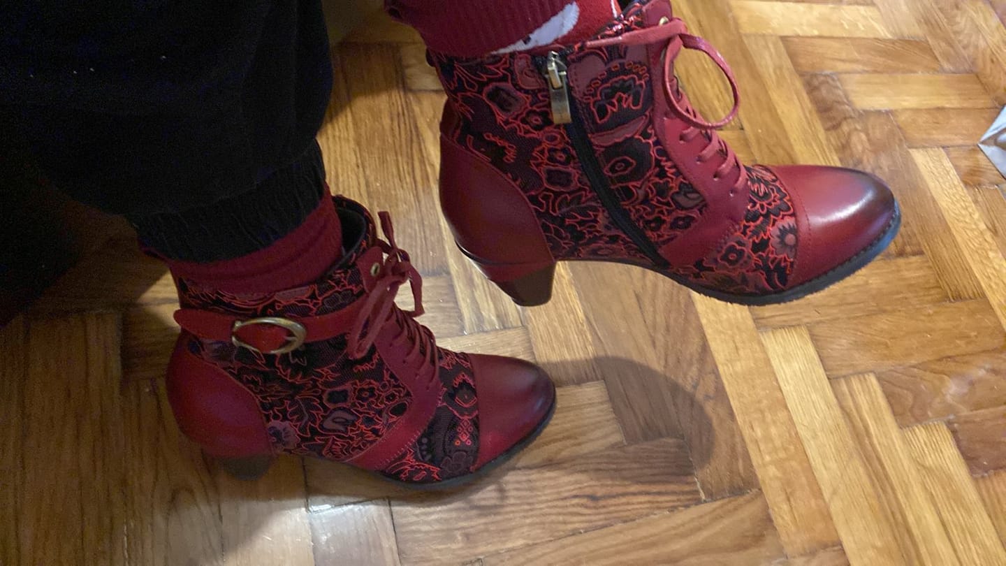 Customer photo review of Timeless Grace Floral Lace-Up Ankle Boots