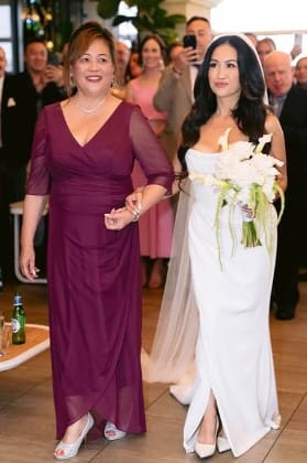 Customer photo review of Yancy Burgundy Evening Dress