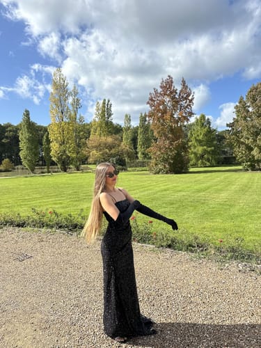 Customer photo review of Spaghetti Straps Sequin Trumpet Mermaid Prom Dress With Slit