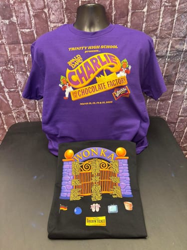 Customer's purple and black t-shirts with detailed graphics made with the DTF Super Soft Powder.