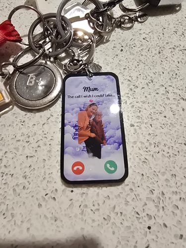 Customer photo review of The Call I Wish I Could Take Memorial Sympathy Gift Remembrance Keepsake Photo Personalized Acrylic Keychain